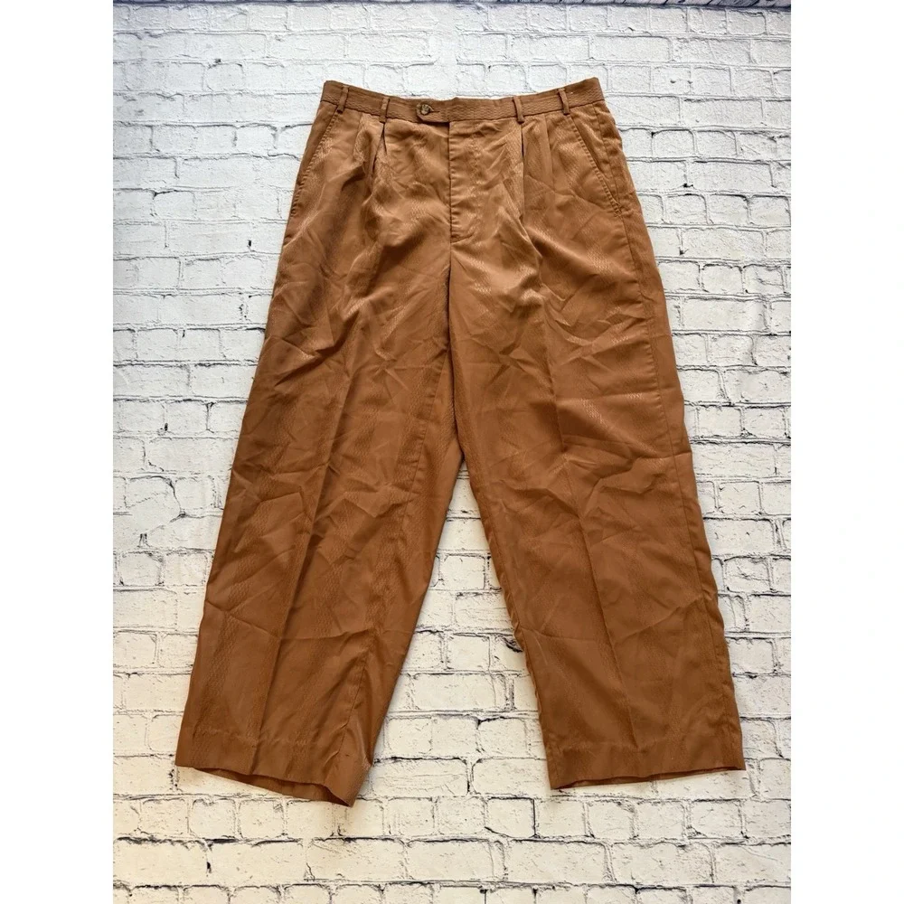 Vintage Virgola Uomo Cognac Camel Lightly Pleated Cropped Pants 36